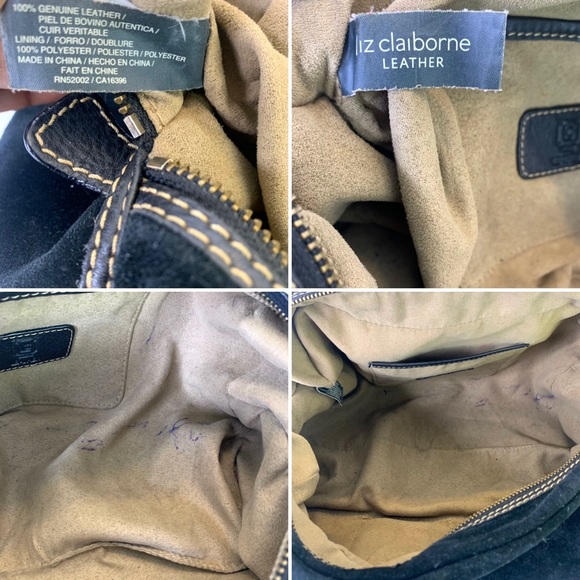 LIZ CLAIRBORNE GENUINE LEATHER HANDBAG BLACK LEATHER SHOULDER WOMEN MEDIUM BAG - Picture 16 of 17